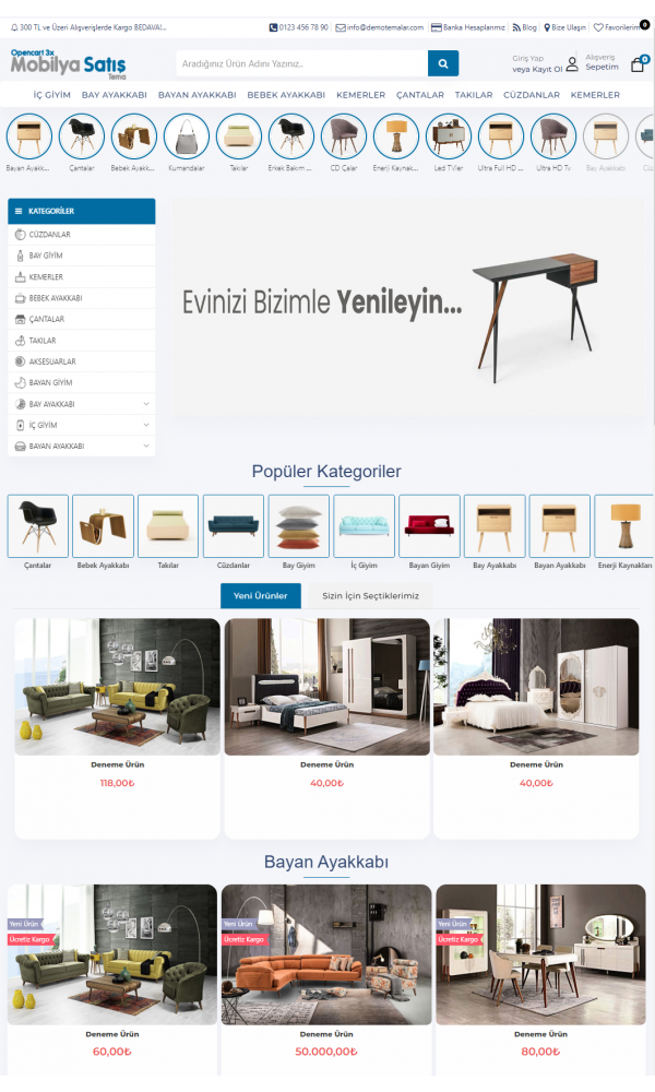 Opencart 3.x Mobilya Satış Tema